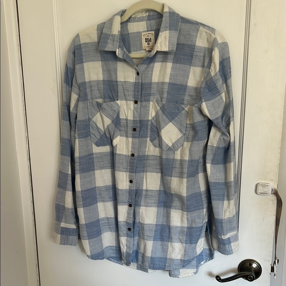 Billabong Light Blue and White Checkered Shirt